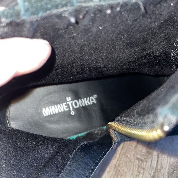 Black boot low bootie tassel zipper leather 7.5 low heel - Picture 7 of 11